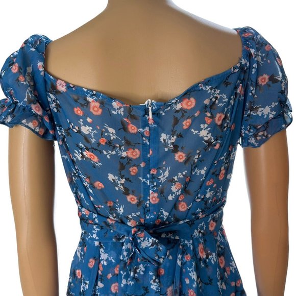 Women Boho Playsuit Romper Medium Blue Orange Floral Off The Shoulder Lined - Picture 5 of 16